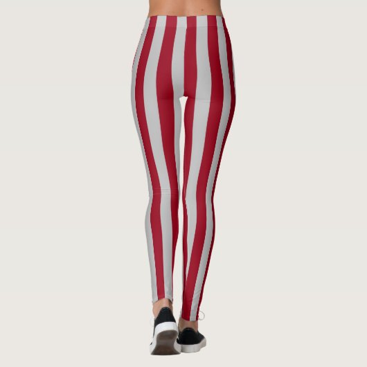 Verticale Bourgogne en zilverstrips Leggings (Achterkant)