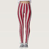 Verticale Bourgogne en zilverstrips Leggings (Voorkant)