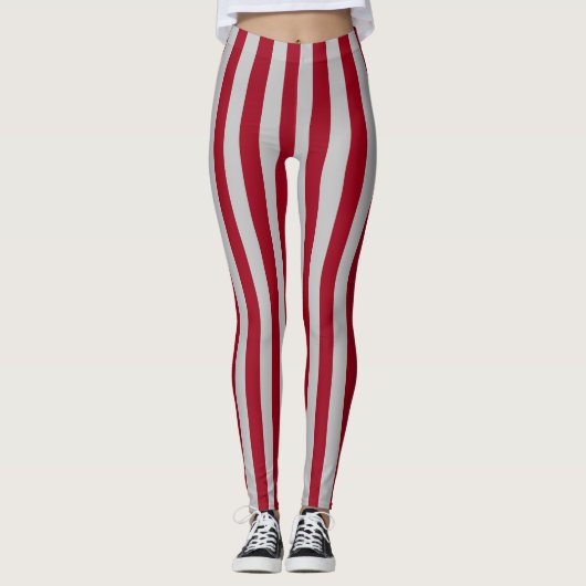 Verticale Bourgogne en zilverstrips Leggings (Voorkant)