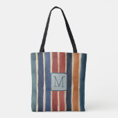 Verticale brede strepen Teal kleurblokmonogram Tote Bag (Achterkant)