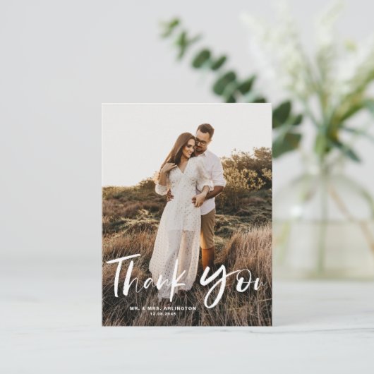 Verticale bruiloft in penseelhand - bedankt briefkaart (Staand voorkant)