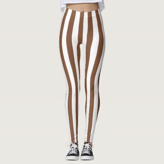 Verticale bruine en witte strepen leggings (Voorkant)