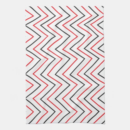 Verticale Chevron Stripe Black en Red Theedoek (Verticaal)