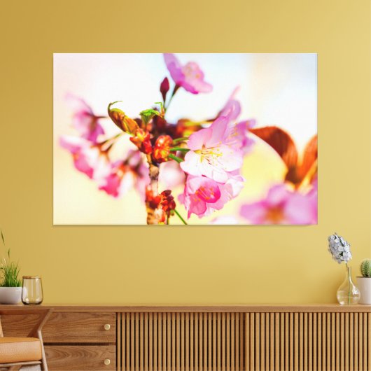 Verticale cluster van kersenbloesems in de tuin canvas afdruk (Insitu (Woonkamer))