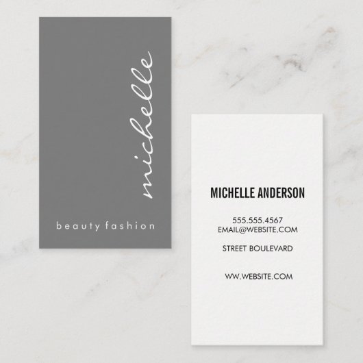 Verticale cursieve tekst / grijs visitekaartje (Voorkant / Achterkant)
