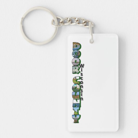 Verticale Door County Wisconsin Grote Letter Sleutelhanger (Voorkant)