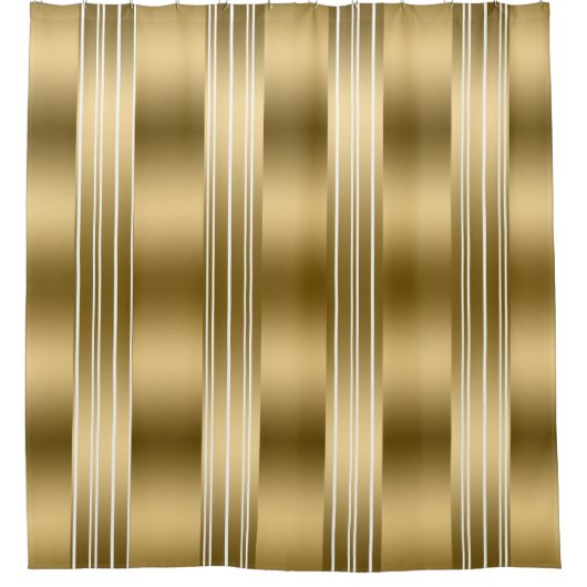 Verticale dubbele gouden strepen op witte achtergr douchegordijn (Voorkant)