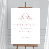 Verticale Dusty Roos Monogram Huwelijk Welkomstbor Poster