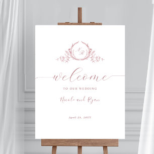 Verticale Dusty Roos Monogram Huwelijk Welkomstbor Poster