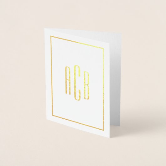 Verticale Eenvoudige Drieletter Monogram Rand Goud Folie Kaarten (Voorkant)