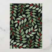 Verticale foto botanische kerst met kerst - goud folie feestdagenkaart (Achterkant)