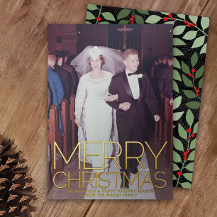 Verticale foto botanische kerst met kerst - goud folie feestdagenkaart