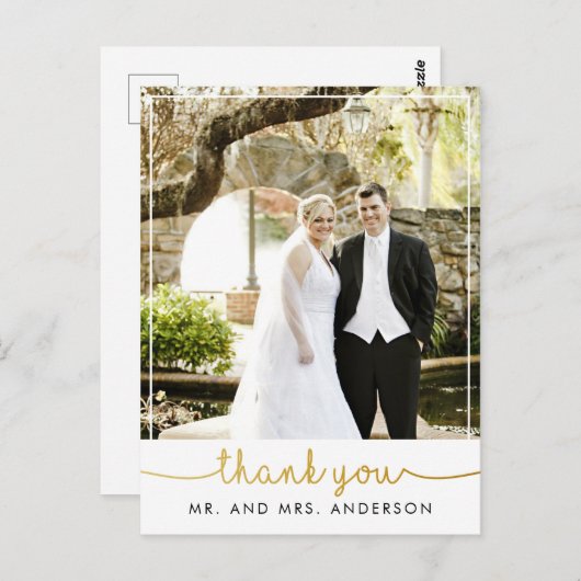 verticale foto bruiloft bedankt handschrift briefkaart (Voorkant / Achterkant)