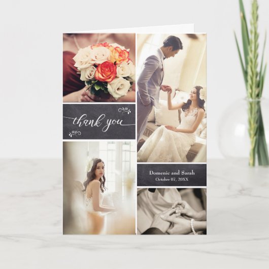 Verticale foto Collage Rustic Wedding Dank je Kaart (Voorkant)