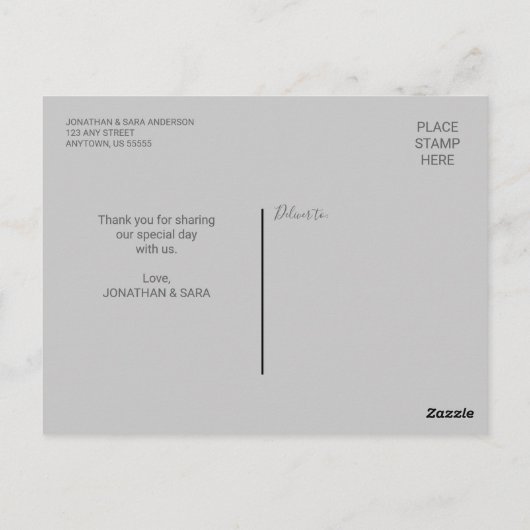 Verticale foto- en kalligrafie-huwelijksbedankkaar briefkaart (Achterkant)