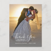 Verticale foto- en kalligrafie-huwelijksbedankkaar briefkaart (Voorkant)