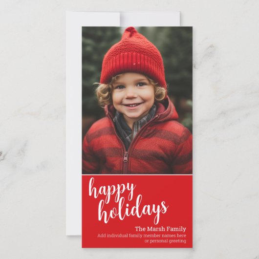 Verticale foto - Kerstrood script - Happy Feestdagenkaart (Voorkant)