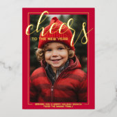 Verticale foto Proost op het nieuwe jaar - Rode gr Folie Feestdagenkaart (Voorkant)