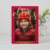 Verticale foto Proost op het nieuwe jaar - Rode gr Folie Feestdagenkaart (Staand Voorkant)