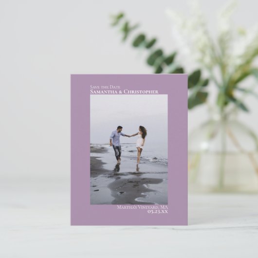 Verticale foto van Lavender Modern Minimalist Wedd Save The Date (Staand voorkant)