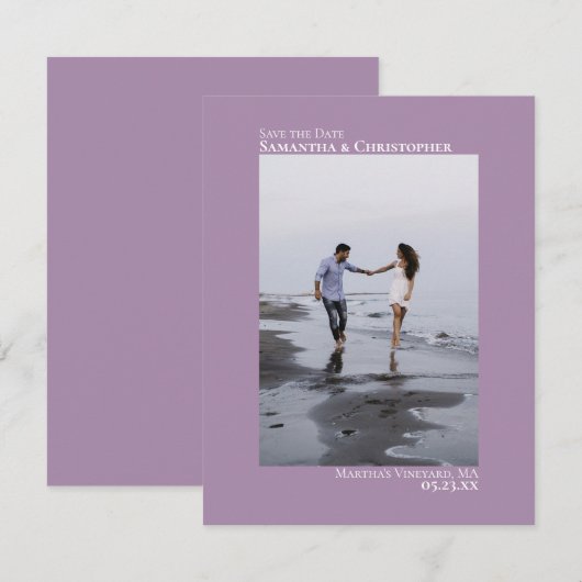 Verticale foto van Lavender Modern Minimalist Wedd Save The Date (Voorkant / Achterkant)