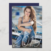 Verticale foto van Trendy Navy Blue Graduation Par Kaart (Voorkant / Achterkant)