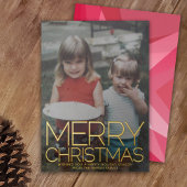 Verticale foto - Vrolijk kerstfeest - rode roze st Folie Feestdagenkaart