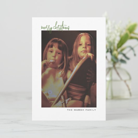 Verticale foto - witte rand minimaal - groene rug feestdagenkaart (Staand voorkant)