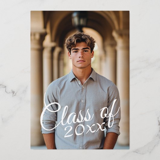 Verticale fotopublicatiebroedster folie uitnodiging (Achterkant)