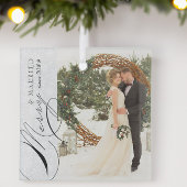 Verticale foto's van Merry en Married Script Snowf Glas Ornament