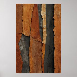 Verticale gebarsten texturen in aardtonen poster