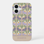 Verticale gebloemde gepersonaliseerde naam telefoo iPhone 16 hoesje (Achterkant)