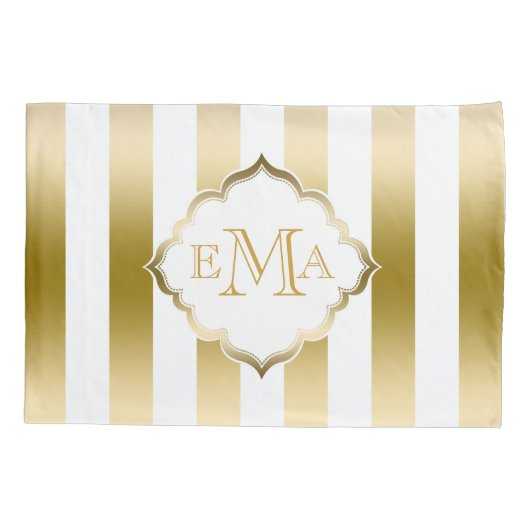 Verticale gouden en witte strepen kussensloop (Achterkant)