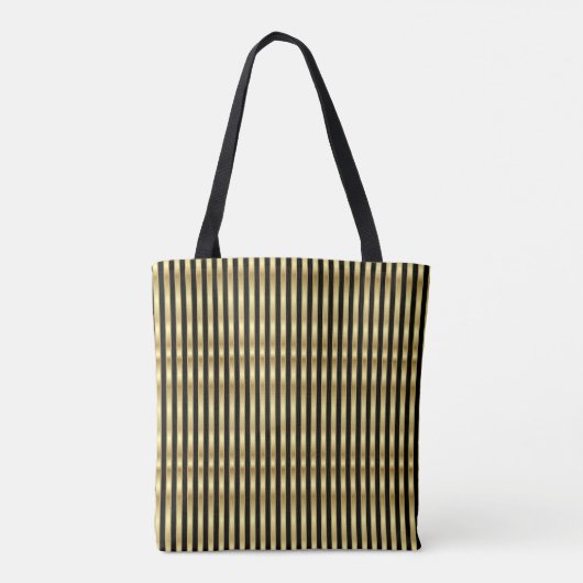 Verticale gouden en zwarte elegante stripes tote bag (Achterkant)