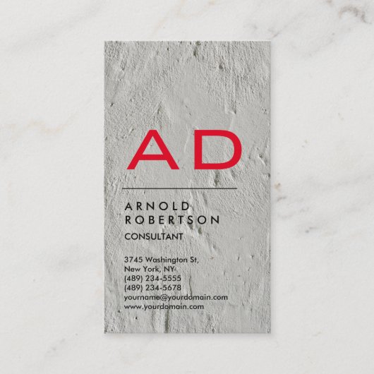 Verticale grijze muur Rood Monogram Visitekaartje (Voorkant)
