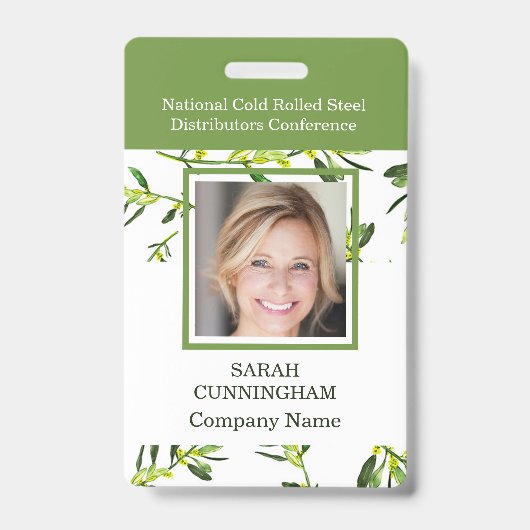 Verticale groene blad foto ID-badge Badge (Voorzijde)