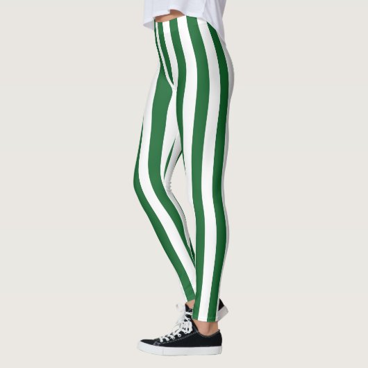 Verticale groene en witte strepen leggings (Links)