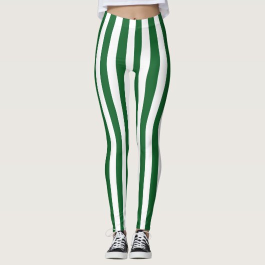 Verticale groene en witte strepen leggings (Voorkant)