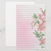 Verticale groep roze bloemen uitgelijnd briefpapier (Voorkant / Achterkant)