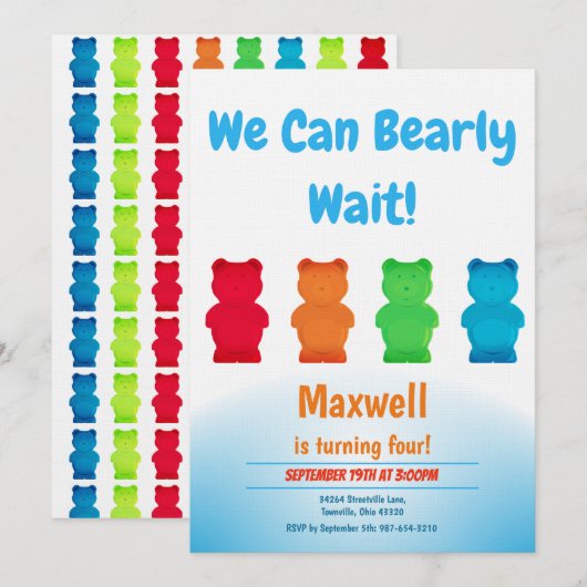 Verticale Gummy Beer Kind's verjaardagsuitnodiging Kaart (Voorkant / Achterkant)