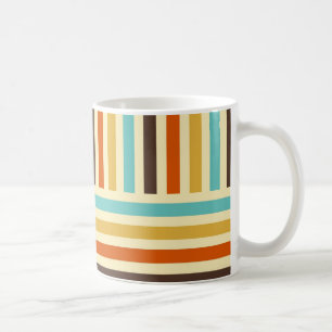 Verticale horizontale strepen blauw geel rood koffiemok