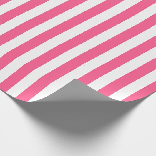 Verticale hotroze en witte strepen cadeaupapier (Hoek)