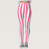 Verticale hotroze en witte strepen leggings (Voorkant)