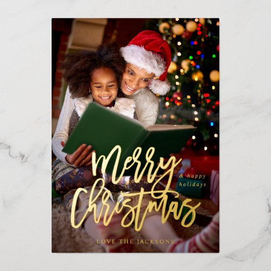 Verticale kerstkalligrafie folie uitnodiging (Voorkant)