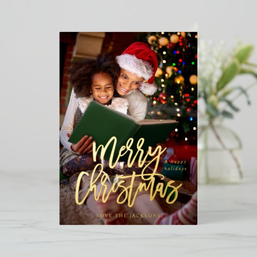 Verticale kerstkalligrafie folie uitnodiging (Staand Voorkant)