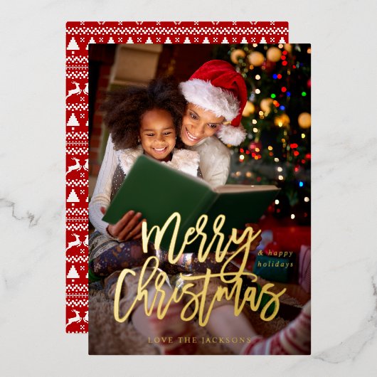 Verticale kerstkalligrafie folie uitnodiging (Voorkant / Achterkant)