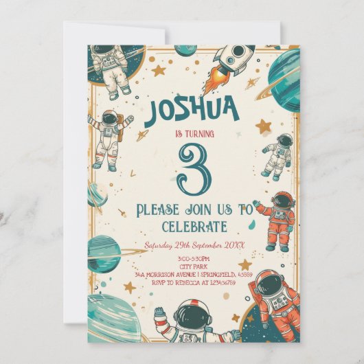 Verticale kleine astronaut verjaardagsfeestje kaart (Voorkant)