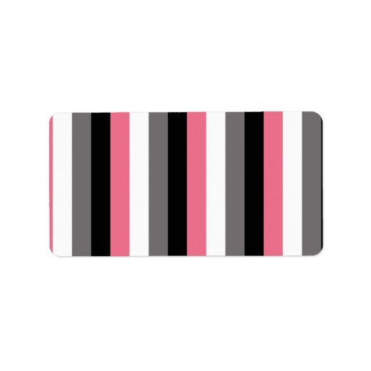 Verticale lijnen Roze Wit Grijs Zwarte Strepen Etiket (Voorkant)