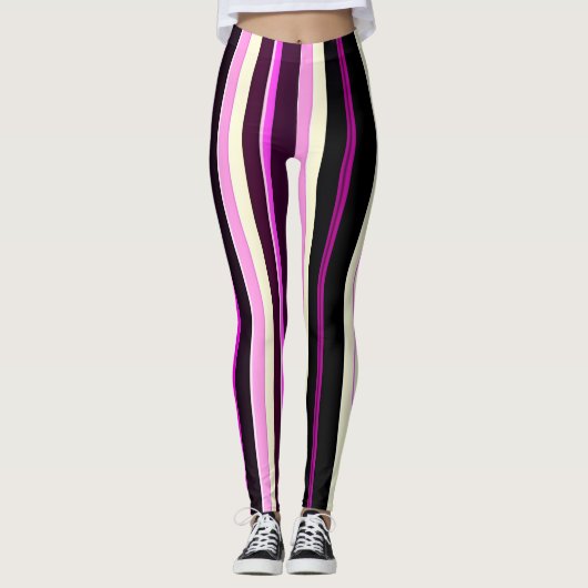 Verticale lijnen Zwart Roze Amou Isometrisch patro Leggings (Voorkant)