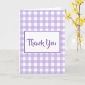 Verticale Lila Gingham Dankkaart Kaart (Gele Bloem)